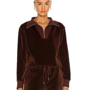 Nili Lotan Bentley Quarter Zip Velvet Sz XS Athleisure Brown Pullover Sweater